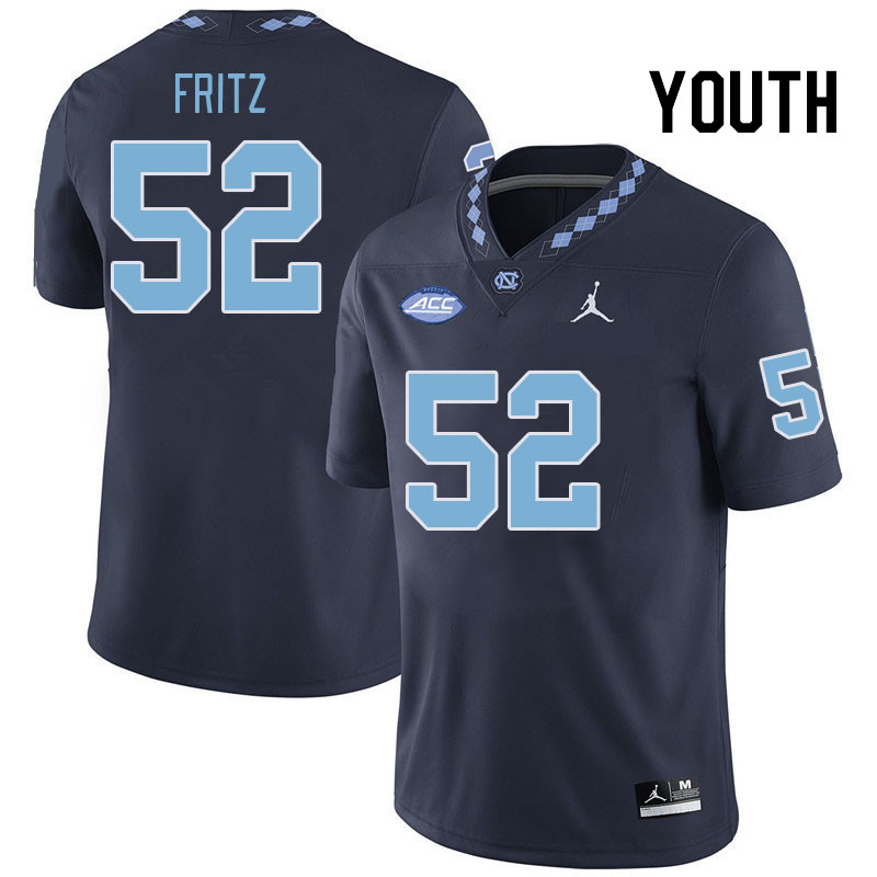 Youth #52 Jonny Fritz North Carolina Tar Heels College Football Jerseys Stitched Sale-Navy